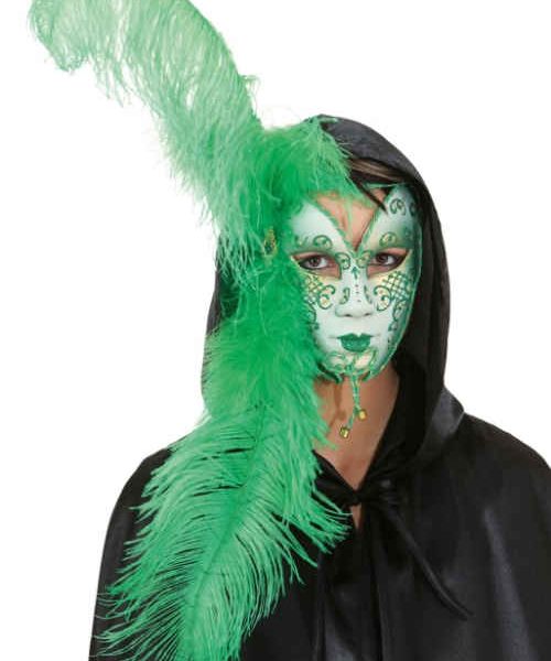 OB 46059 500x600 - Pustni dodatki maske venezijanske Zelena z perjem OB-46059